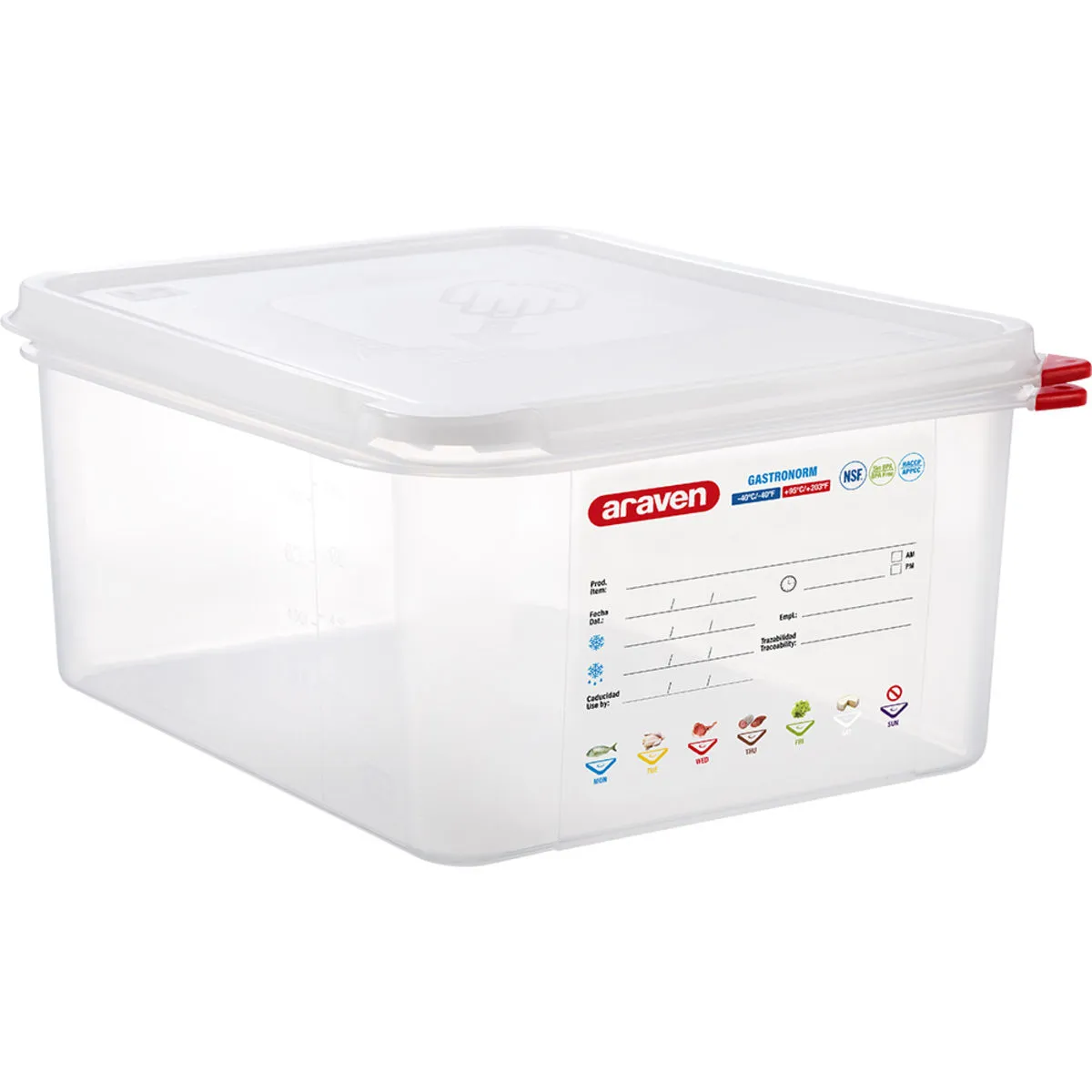 Araven ARAVEN Contenitore gastronorm con coperchio, polipropilene; GN 1/2, 10 l, 32.5x26.5x15 cm (LxLxP); trasparente