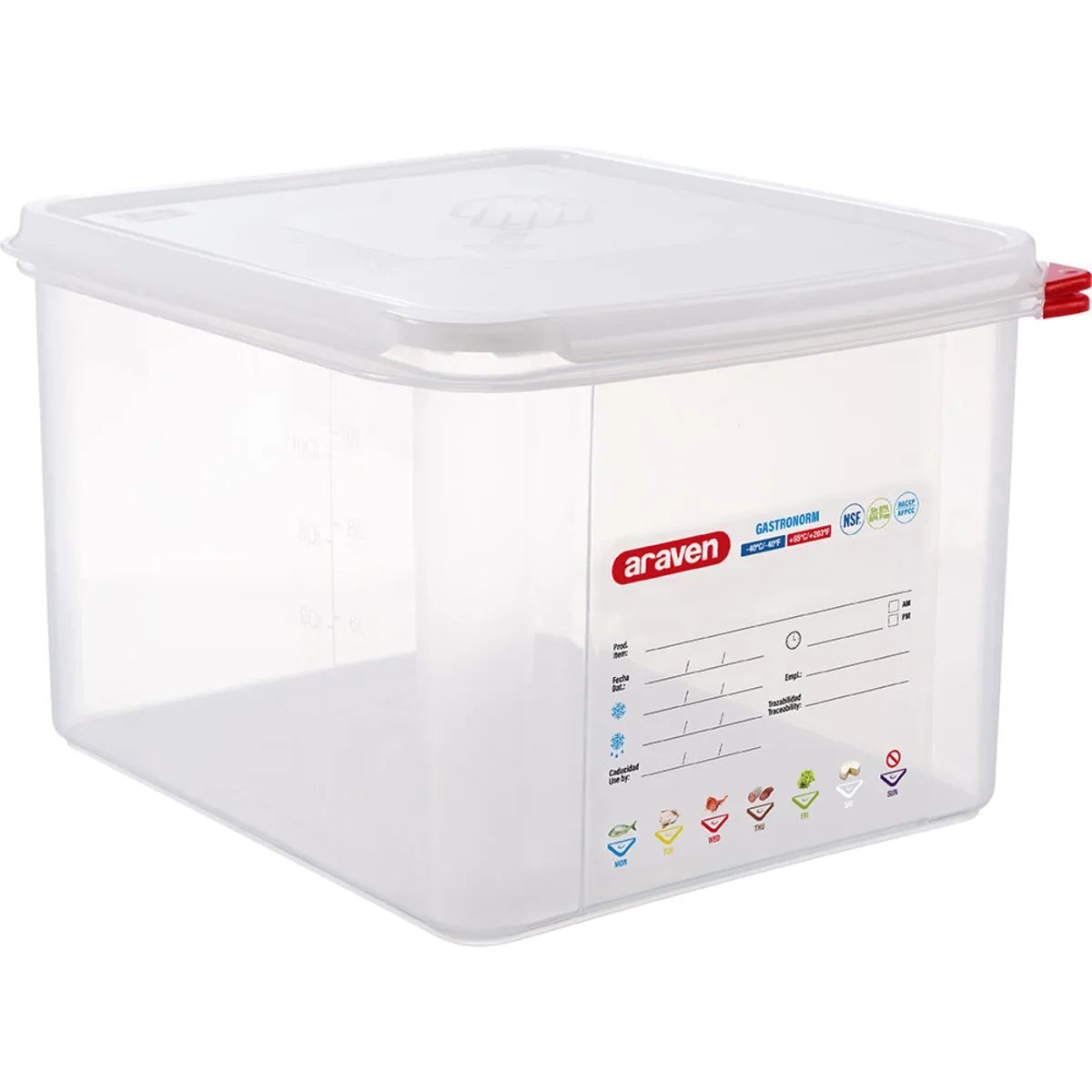 Araven ARAVEN Contenitore gastronorm con coperchio, polipropilene; GN 1/2, 12.5 l, 32.5x26.5x20 cm (LxLxP); trasparente