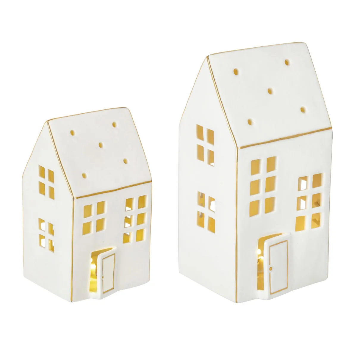 Set di lanterne LED Alnesa 2 pezzi; bianco/oro