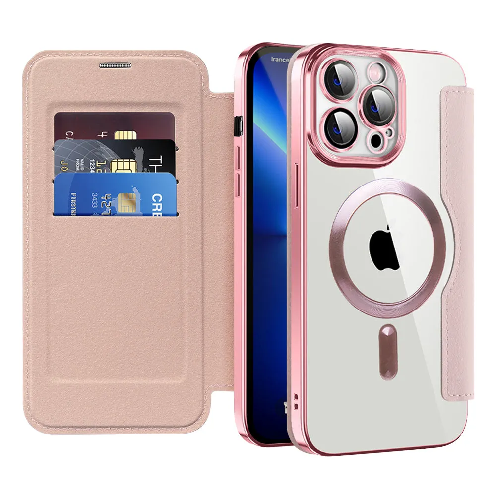 Custodia MagSafe per Apple iPhone 13 Pro Max, Techsuit, SmartMag Book, Rosa