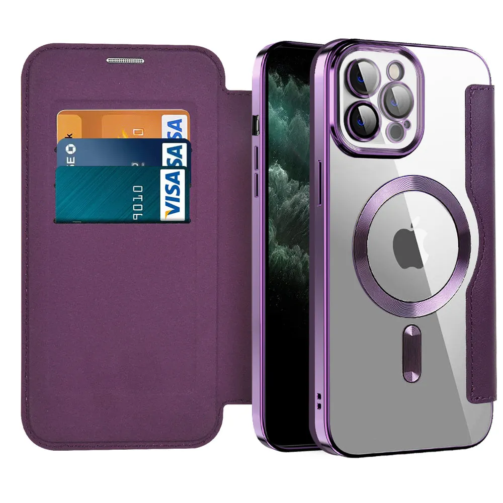 Custodia MagSafe per Apple iPhone 11 Pro Max, Techsuit, SmartMag Book, Viola