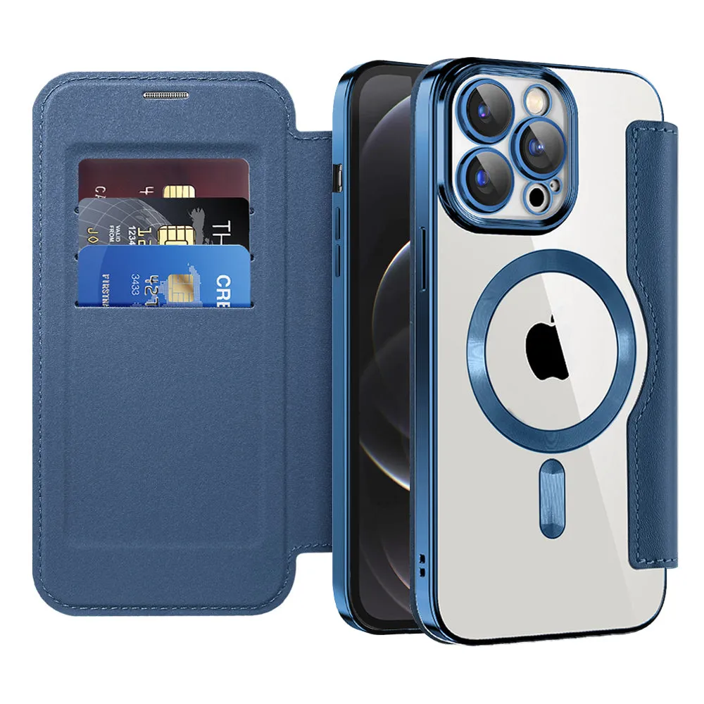 Custodia MagSafe per Apple iPhone 12 Pro, Techsuit, SmartMag Book, Blu