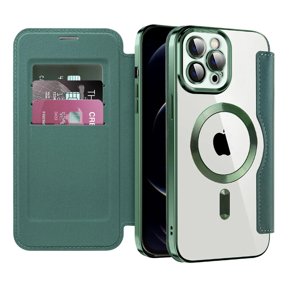 Custodia MagSafe per Apple iPhone 12 Pro Max, Techsuit, SmartMag Book, Verde