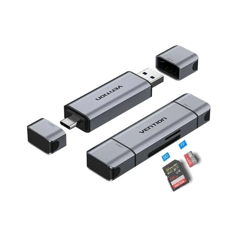 Lettore di schede esterne Vention CLKB0 USB 3.0 e USB-C Nero