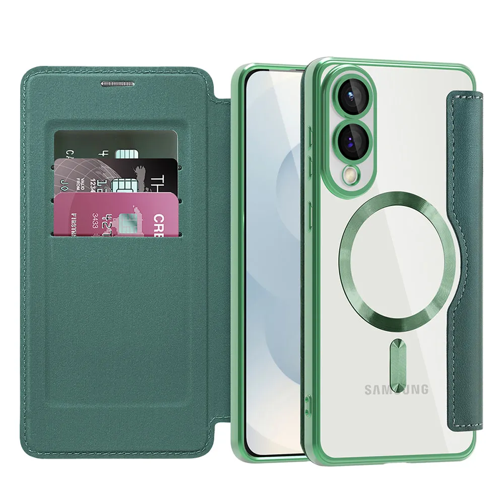 Custodia MagSafe per Samsung Galaxy S25 Edge S937, Techsuit, SmartMag Book, Verde