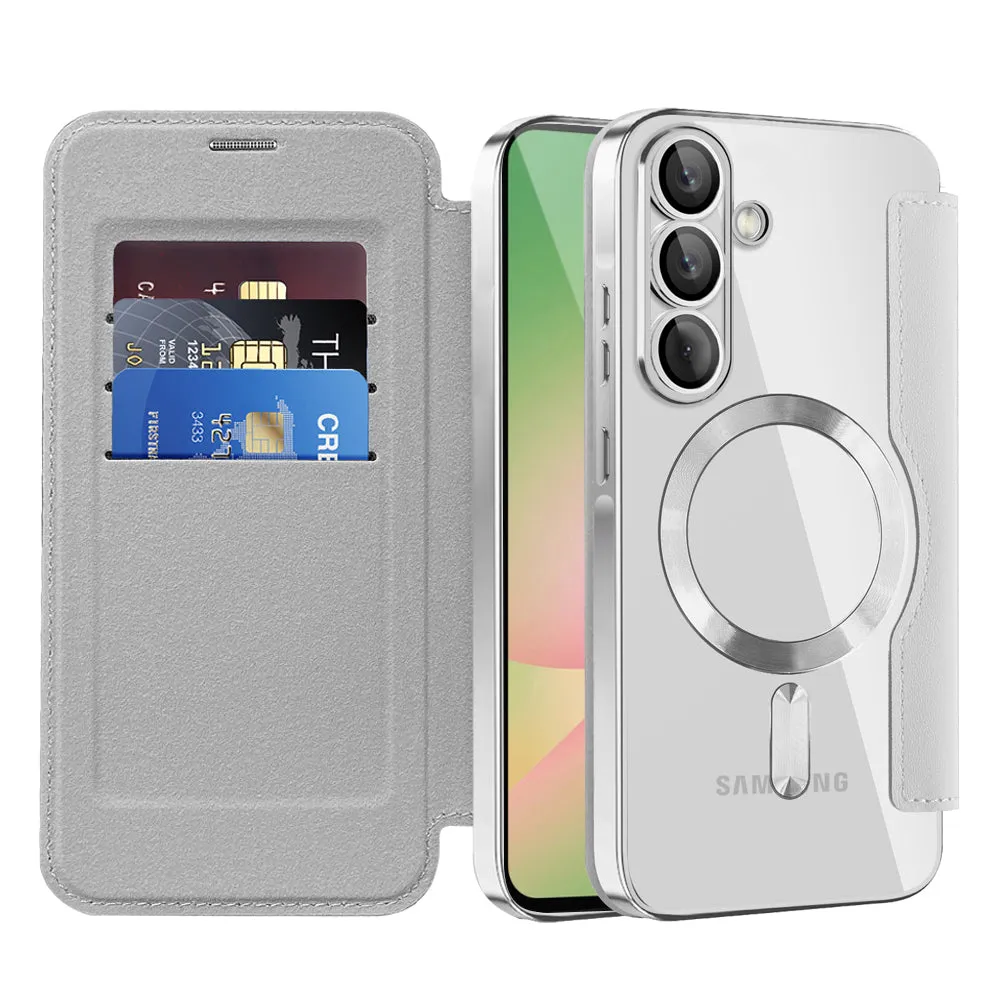 Custodia MagSafe per Samsung Galaxy A56 A566, Techsuit, SmartMag Book, Grigio