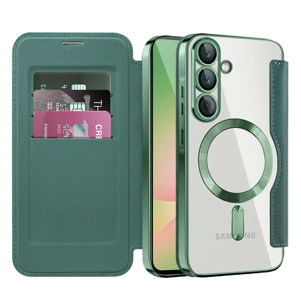 Custodia MagSafe per Samsung Galaxy A56 A566, Techsuit, SmartMag Book, Verde
