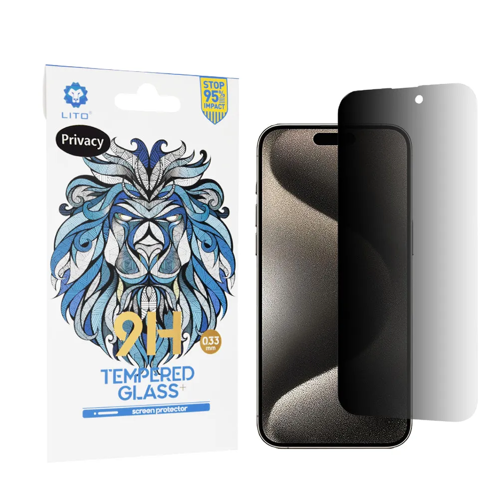 Pellicola protettiva per schermo Privacy Lito Classic per Apple iPhone 15 Pro Max, Vetro temperato, Full Glue, 2.5D