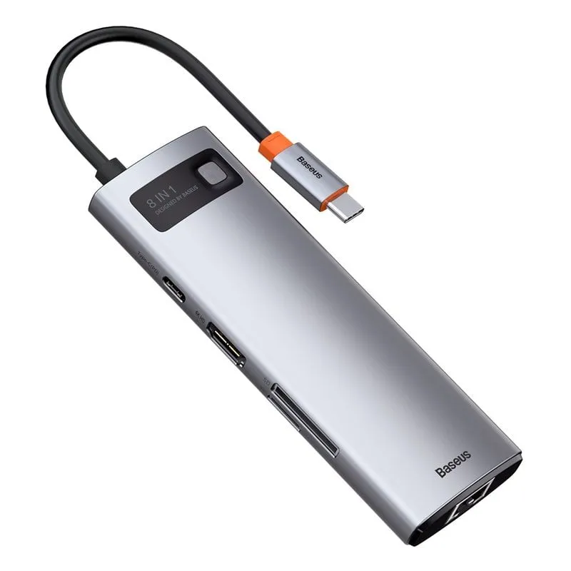 BASEUS METAL USB HUB GLEAM SERIES 8-IN-1 Multifunzionale HUB DOCKING STATION TYPE-C Grigio compatibile con laptop /MACOS/Android/Samsung /HP/Lenovo/Dell)
