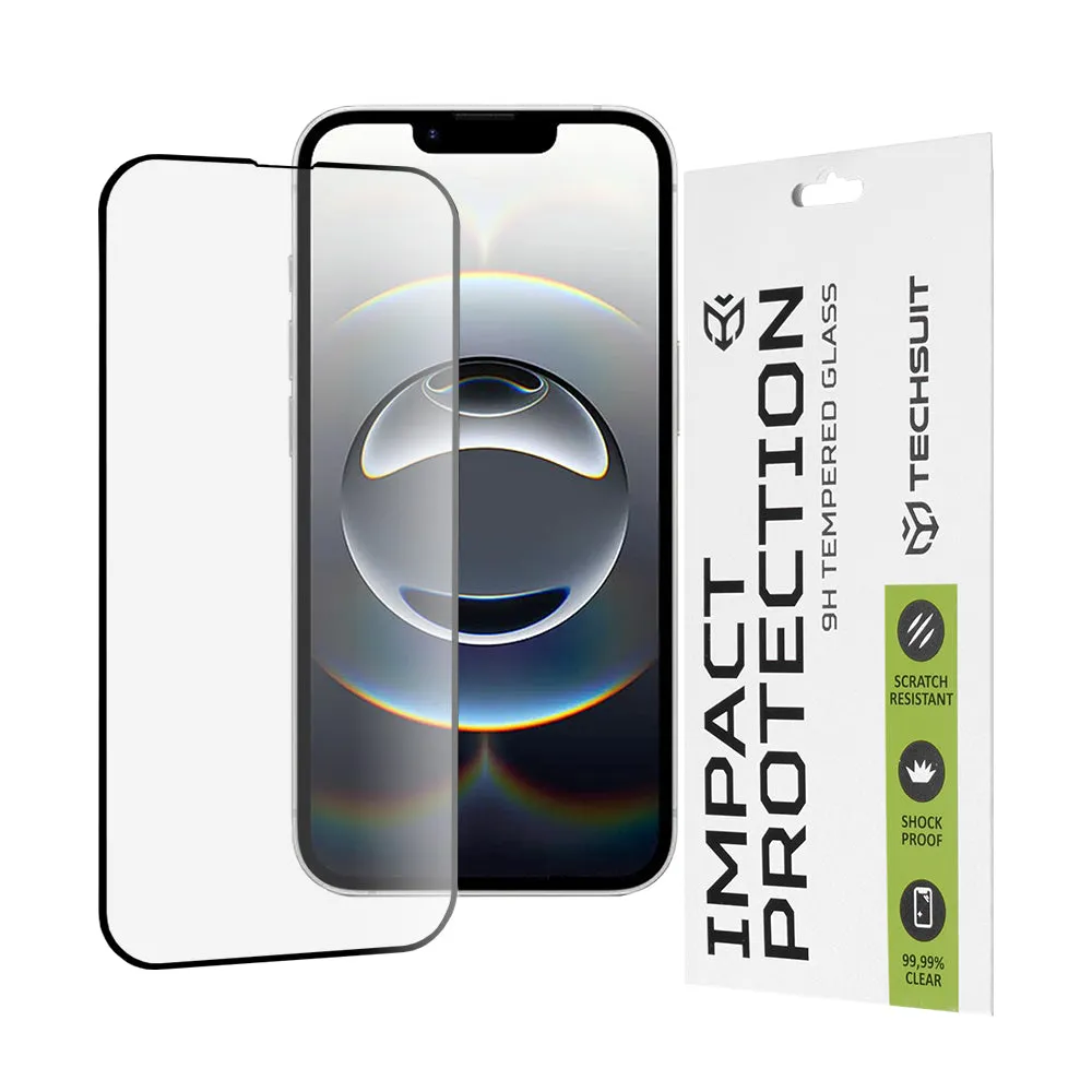 Pellicola protettiva per schermo Techsuit M1 per Apple iPhone 17e / 16e / 14 / 13 Pro, Vetro Temperato, Full Glue, 111D, Nero