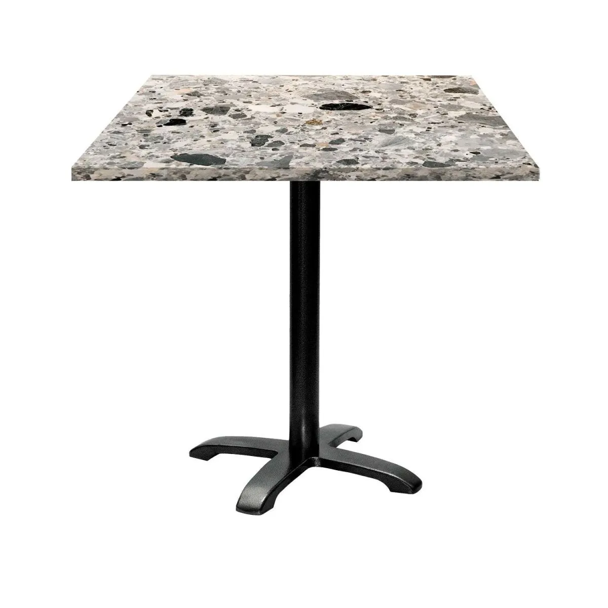RestooTab Tavolo Bazila quadrato - laminato pietra; 70x70x74 cm (LxLxH); Piano tavolo grigio/terazzo, struttura nero; quadrata