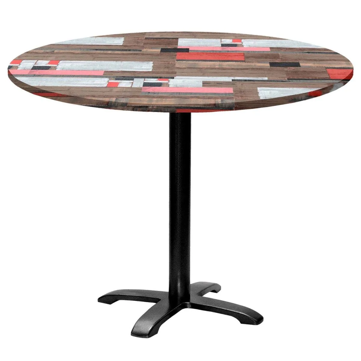 RestooTab Tavolo Bazila rotondo - laminato legno; 74x110 cm (HxØ); Piano tavolo multicolore, struttura nero; rotonda