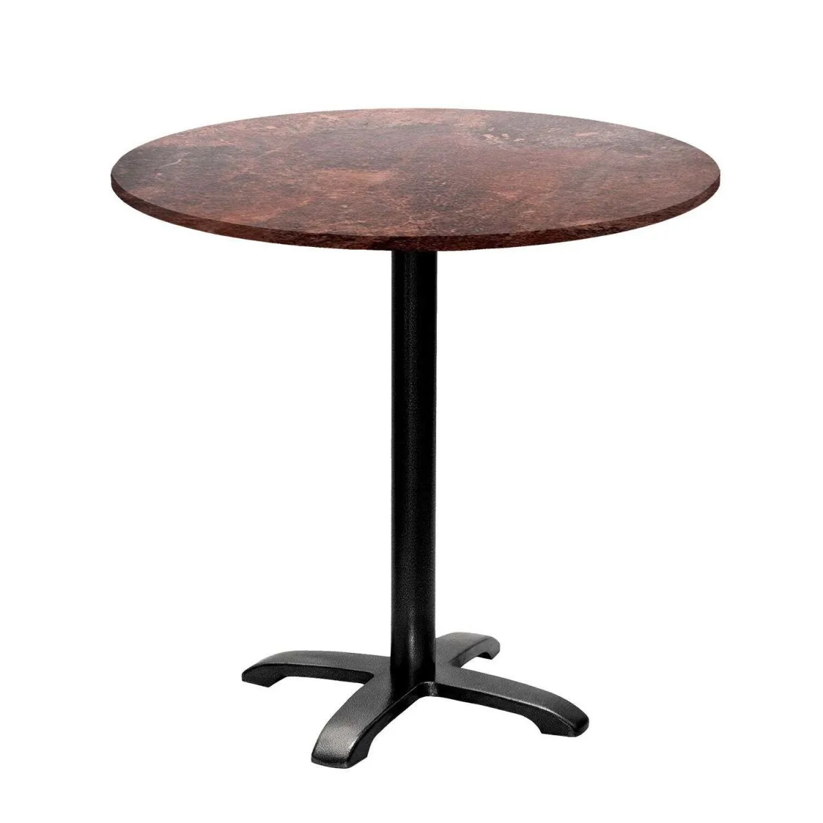 RestooTab Tavolo Bazila rotondo - laminato pietra; 74x80 cm (HxØ); Piano tavolo metallo arrugginito/marrone, struttura nero; rotonda