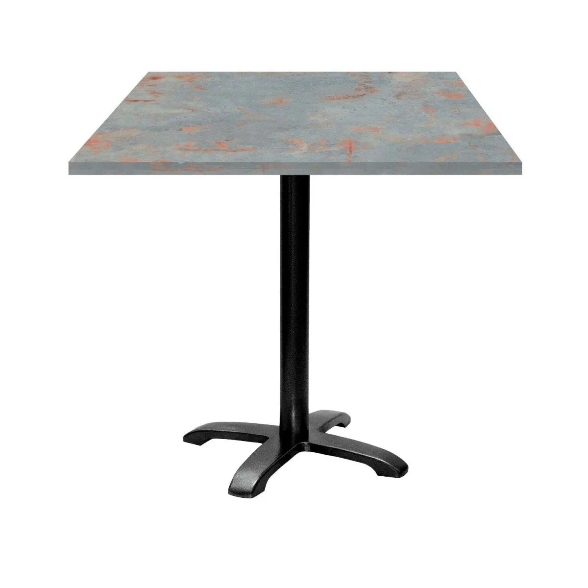 RestooTab Tavolo Bazila quadrato - laminato pietra; 70x70x74 cm (LxLxH); Piano tavolo metallo arrugginito/grigio, struttura nero; quadrata