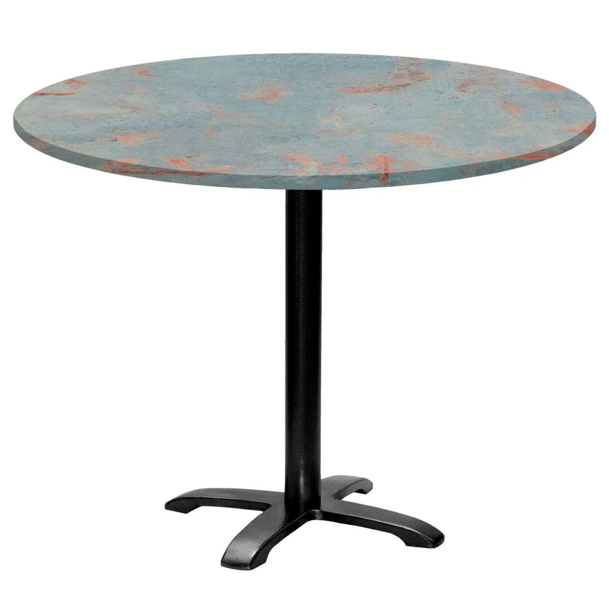 RestooTab Tavolo Bazila rotondo - laminato pietra; 74x110 cm (HxØ); Piano tavolo metallo arrugginito/grigio, struttura nero; rotonda
