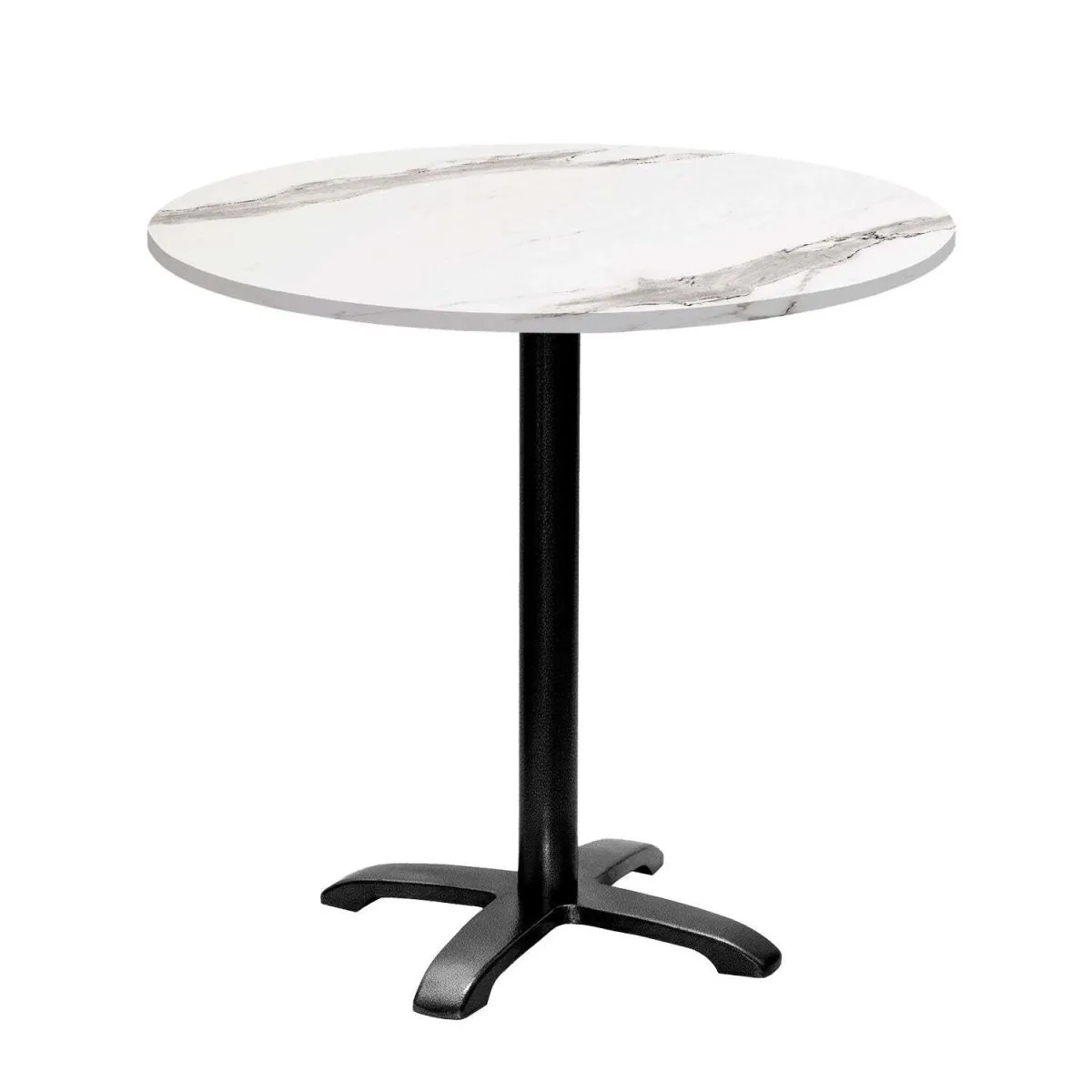 RestooTab Tavolo Bazila rotondo - laminato pietra; 74x80 cm (HxØ); Piano tavolo bianco, struttura nero; rotonda