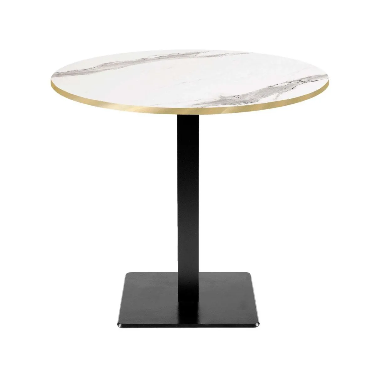 RestooTab Tavolo Milan rotondo - laminato pietra & legno; 75x70 cm (HxØ); Piano tavolo bianco, struttura nero; rotonda