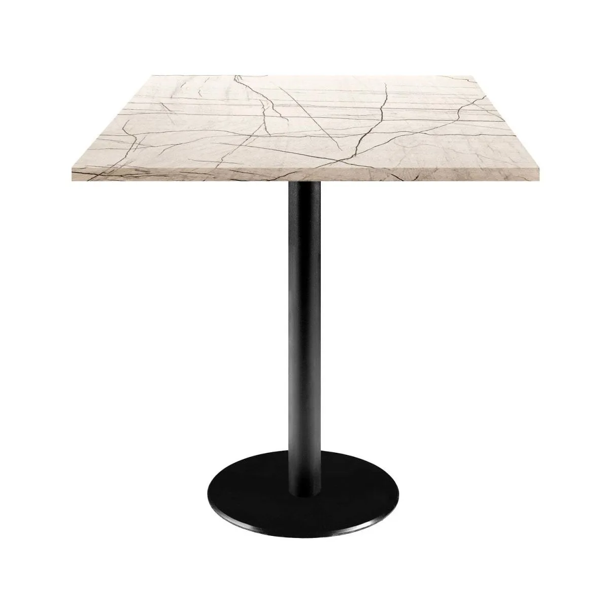 RestooTab Tavolo Rome quadrato - laminato pietra; 70x70x75 cm (LxLxH); Piano tavolo bianco lana/grigio/marmorizzato, struttura nero; quadrata