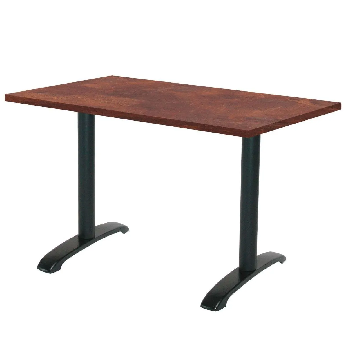 RestooTab Tavolo Bazila rettangolare - laminato pietra & legno; 120x70x74 cm (LxLxH); Piano tavolo metallo arrugginito/marrone, struttura nero; rettangolare