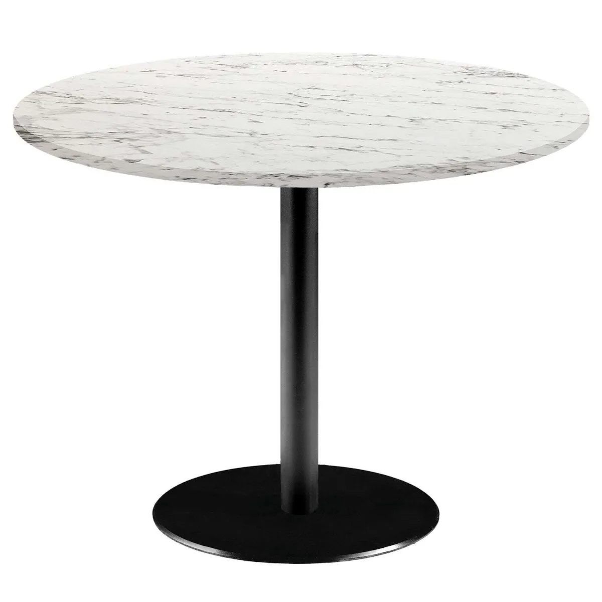 RestooTab Tavolo Rome XL rotondo - laminato pietra & marmo; 75x120 cm (HxØ); Piano tavolo bianco/grigio pietra/marmorizzato, struttura nero; rotonda