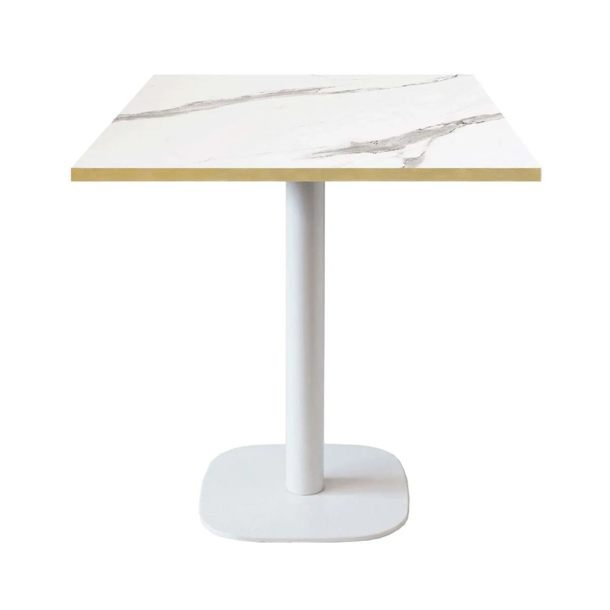 RestooTab Tavolo Round quadrato base bianco - laminato legno & tinta unita; 70x70x75 cm (LxLxH); Piano tavolo bianco/grigio/ottone, struttura bianco; quadrata