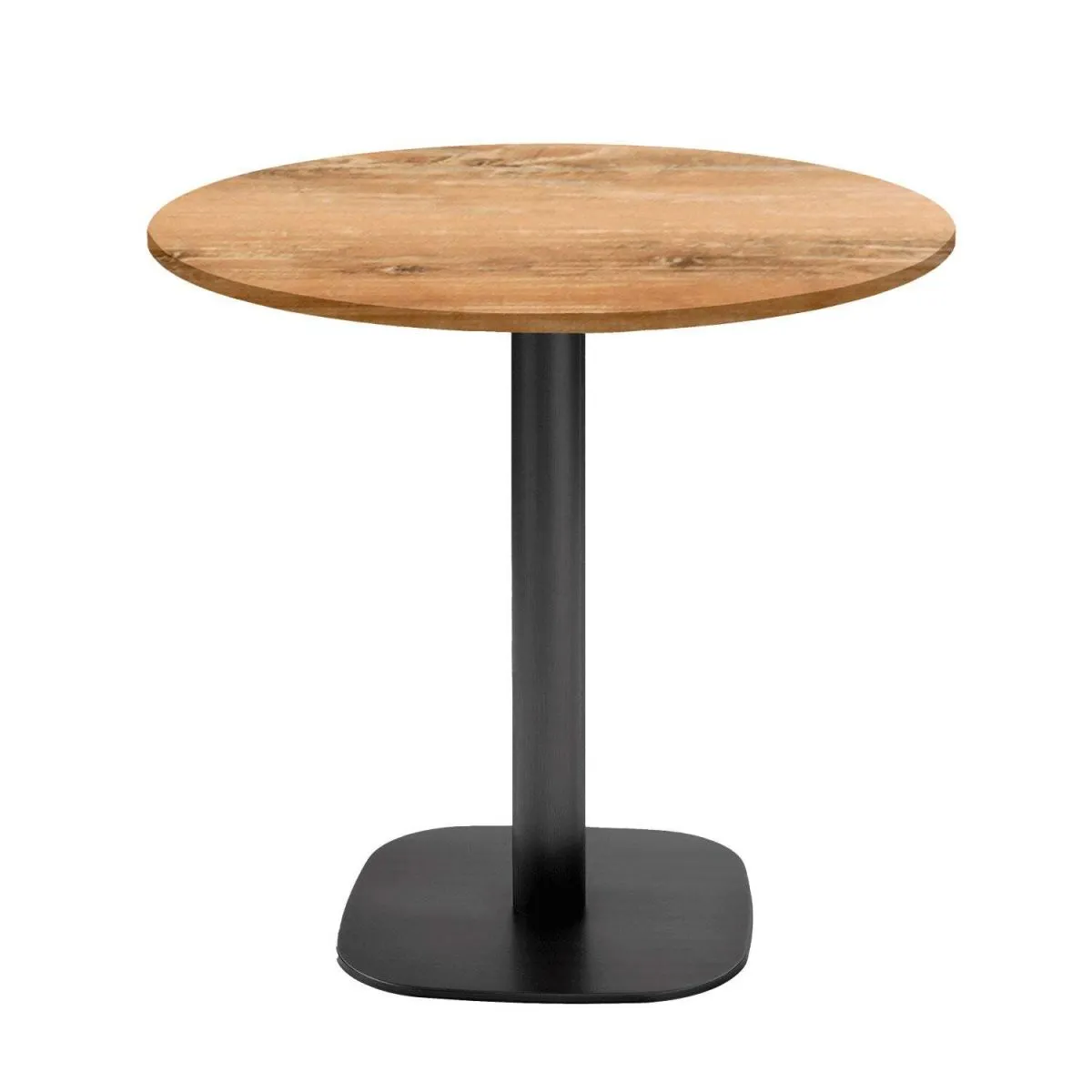 RestooTab Tavolo Round rotondo - laminato pietra & legno; 75x70 cm (HxØ); Piano tavolo quercia antica, struttura nero; rotonda