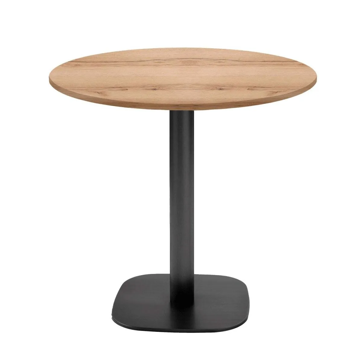 RestooTab Tavolo Round rotondo - laminato pietra & legno; 75x70 cm (HxØ); Piano tavolo quercia/naturale, struttura nero; rotonda