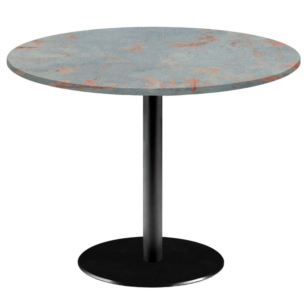 RestooTab Tavolo Rome XL rotondo - laminato pietra & marmo; 75x120 cm (HxØ); Piano tavolo metallo arrugginito/grigio, struttura nero; rotonda