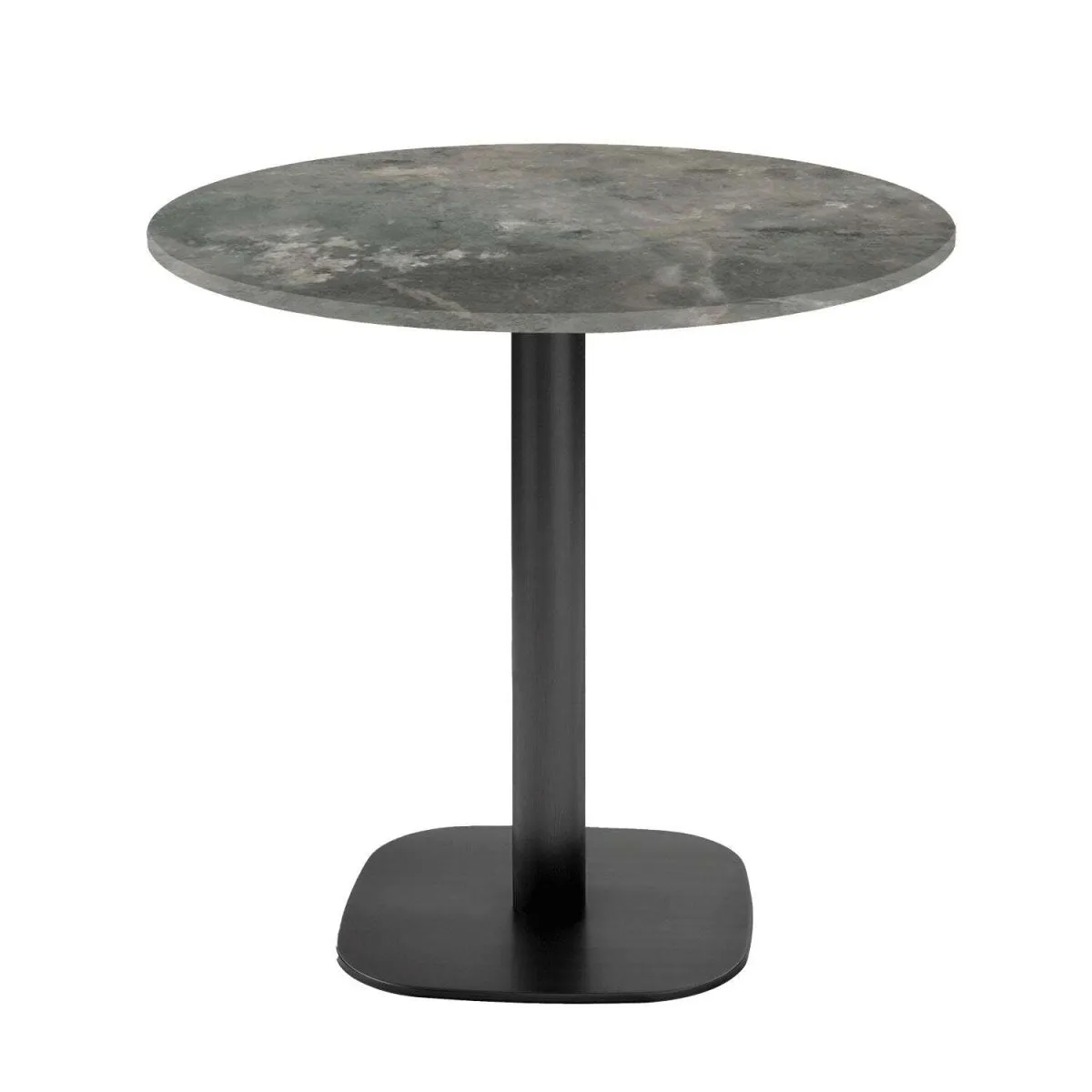 RestooTab Tavolo Round rotondo - laminato pietra & legno; 75x70 cm (HxØ); Piano tavolo grigio/blu, struttura nero; rotonda