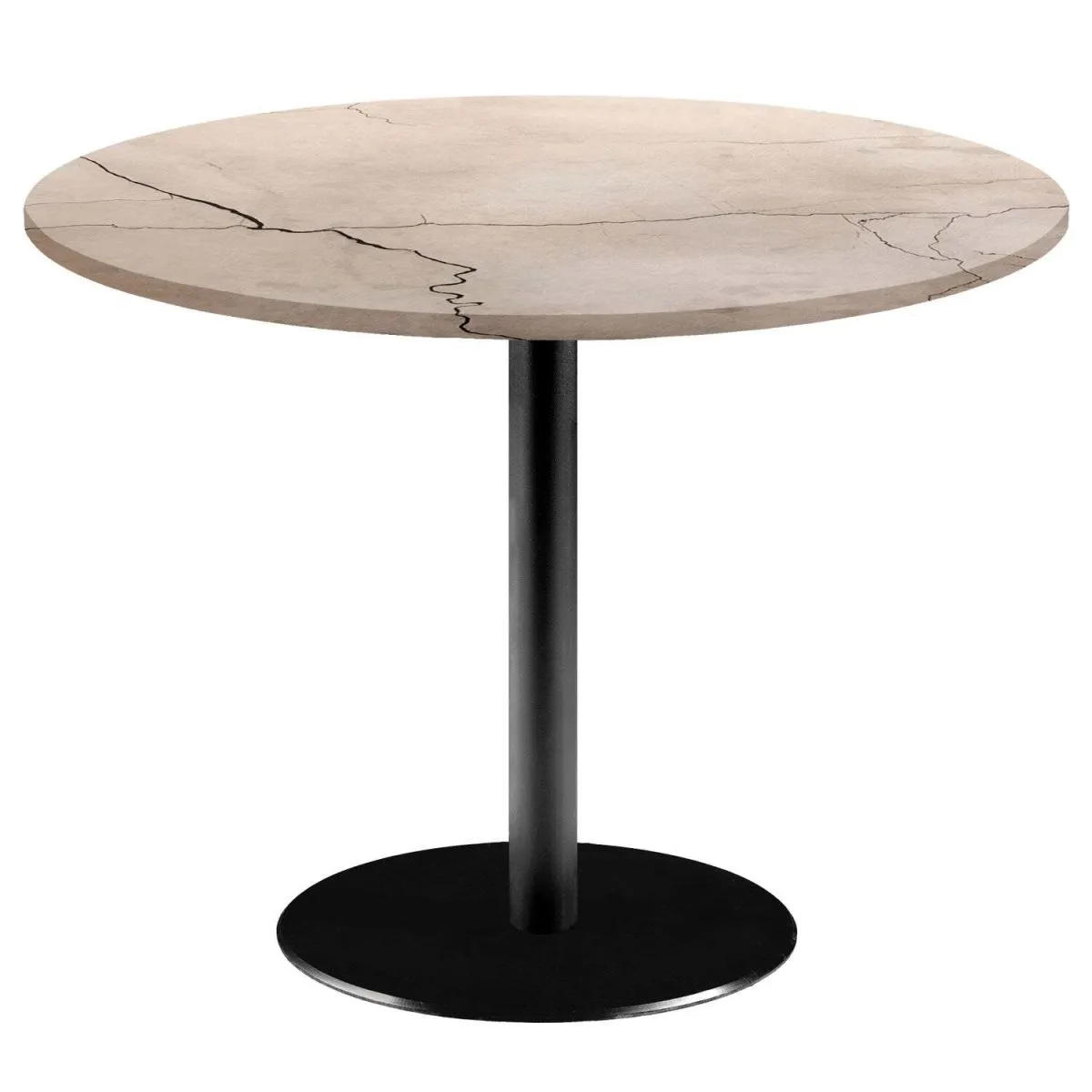 RestooTab Tavolo Rome XL rotondo - laminato pietra & marmo; 75x120 cm (HxØ); Piano tavolo sabbia, struttura nero; rotonda