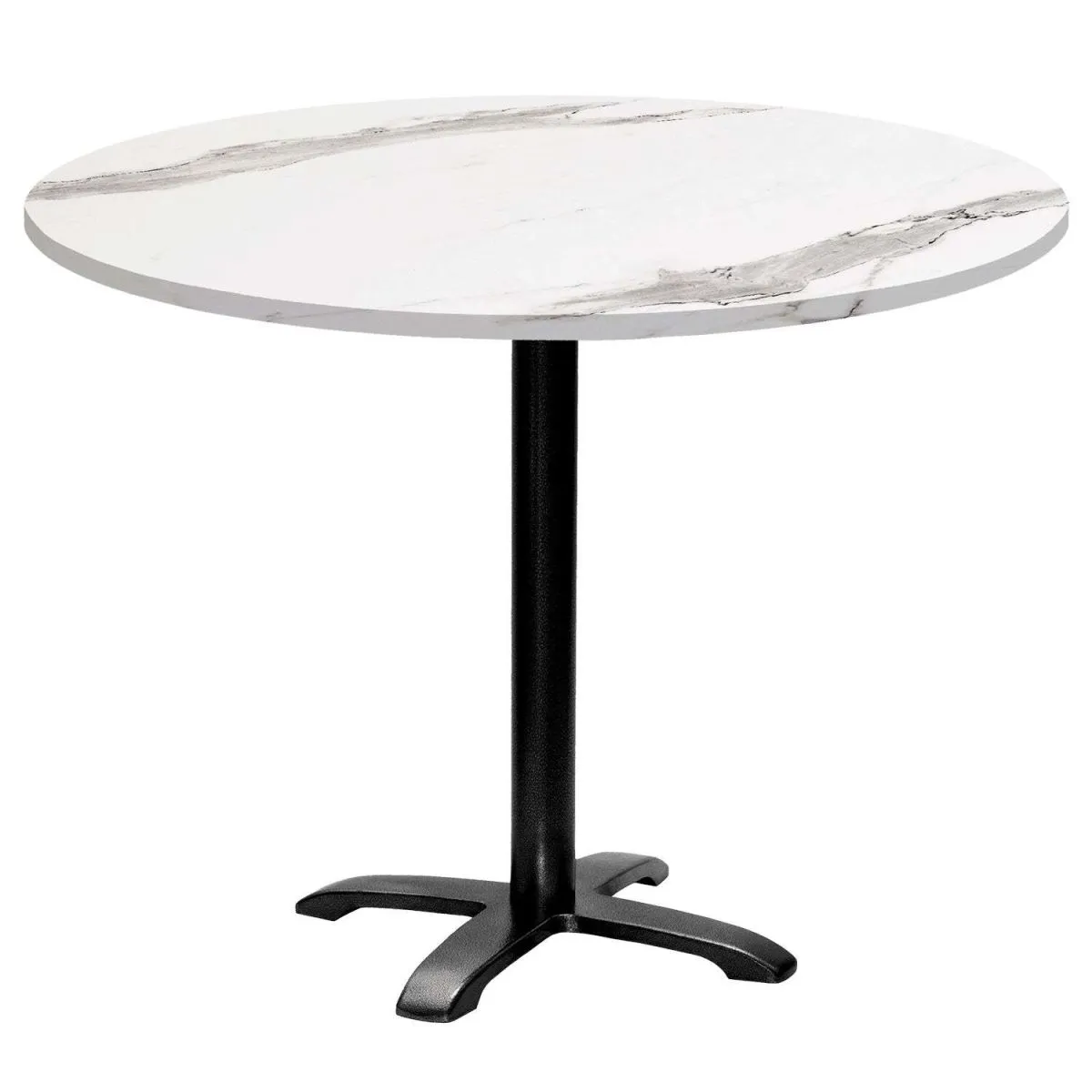 RestooTab Tavolo Bazila rotondo - laminato pietra; 74x110 cm (HxØ); Piano tavolo bianco, struttura nero; rotonda