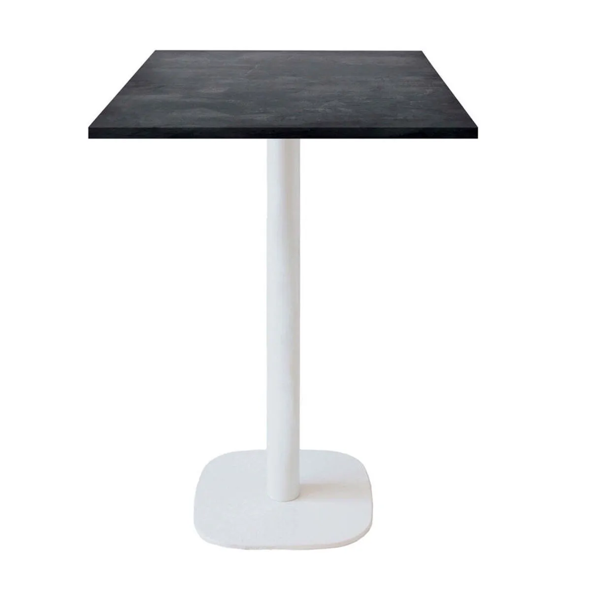 RestooTab Tavolo alto Round quadrato base bianco quadrato - laminato pietra; 60x60x113 cm (LxLxH); Piano tavolo grigio pietra, struttura bianco; quadrata