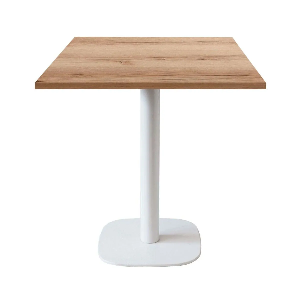 RestooTab Tavolo Round quadrato base bianco - laminato legno & tinta unita; 70x70x75 cm (LxLxH); Piano tavolo quercia/naturale, struttura bianco; quadrata