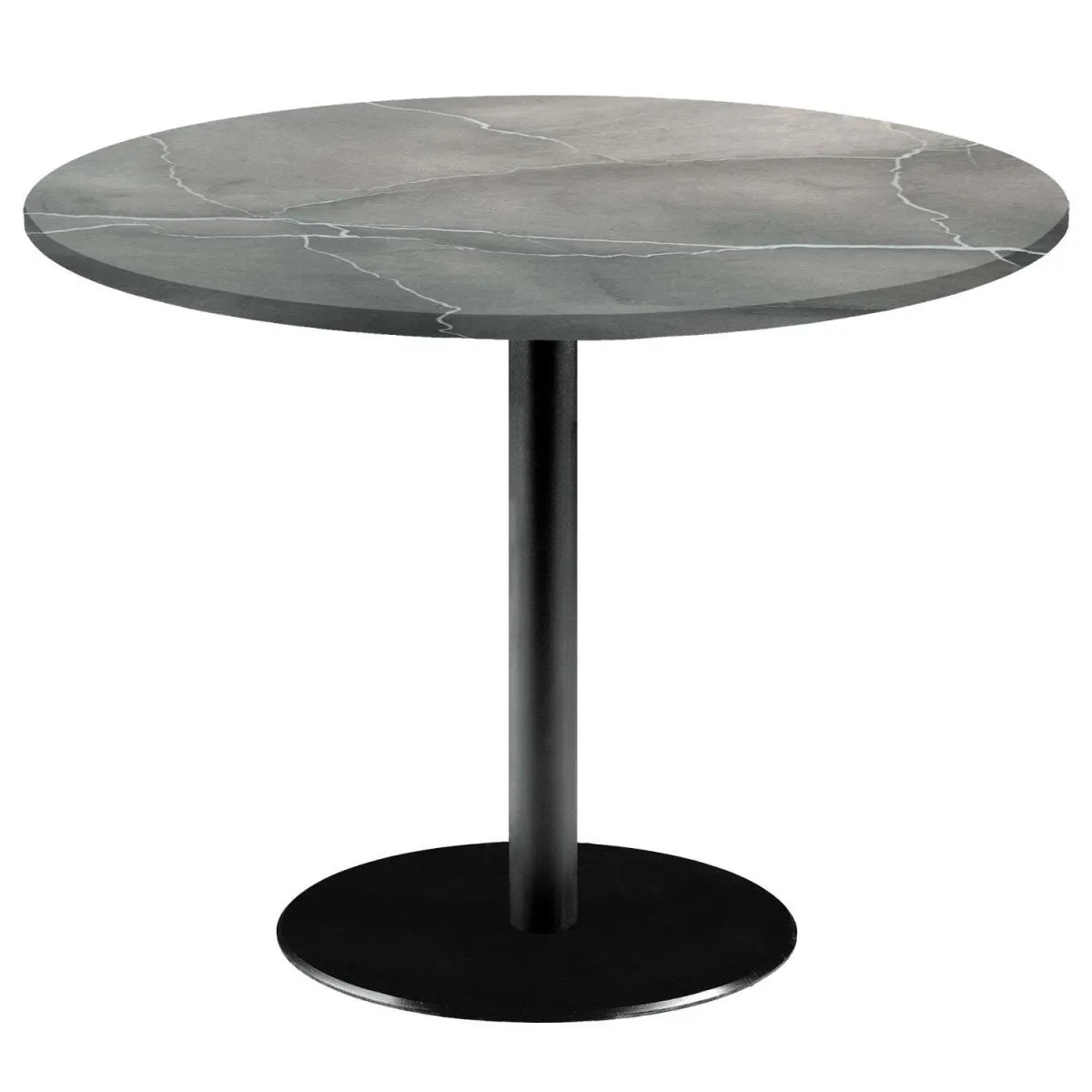 RestooTab Tavolo Rome XL rotondo - laminato pietra & marmo; 75x120 cm (HxØ); Piano tavolo grigio/blu/marmorizzato, struttura nero; rotonda