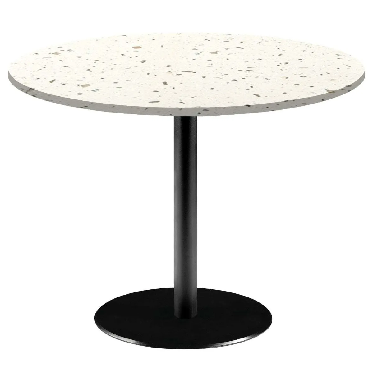 RestooTab Tavolo Rome XL rotondo - laminato pietra & marmo; 75x120 cm (HxØ); Piano tavolo terazzo, struttura nero; rotonda