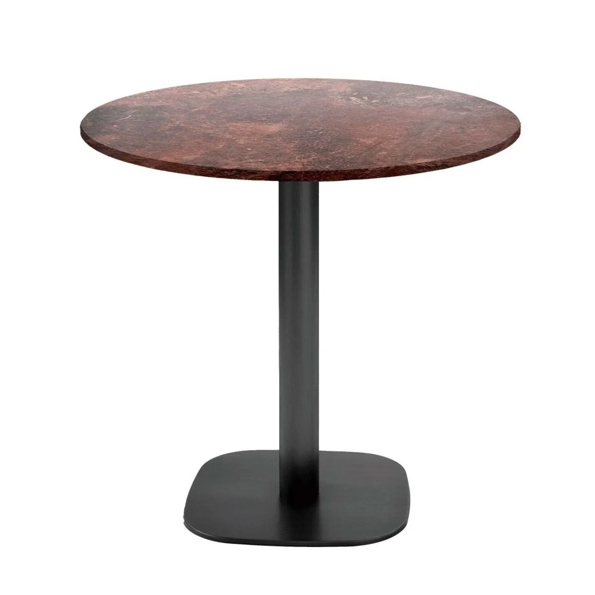 RestooTab Tavolo Round rotondo - laminato pietra & legno; 75x70 cm (HxØ); Piano tavolo metallo arrugginito, struttura nero; rotonda