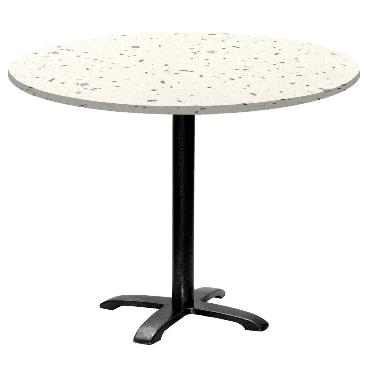 RestooTab Tavolo Bazila rotondo - laminato pietra; 74x110 cm (HxØ); Piano tavolo terazzo, struttura nero; rotonda