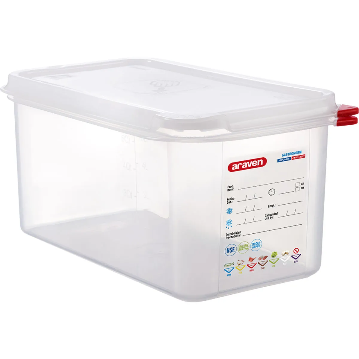 Araven Contenitore gastronorm con coperchio, polipropilene, gastronorm 1/3; GN 1/3, 6 l, 32.5x17.6x15 cm (LxLxP); trasparente