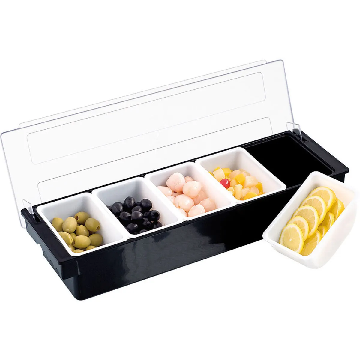 Stalgast Contenitore per ingredienti, dimensioni 50 x 16 x 9 cm; 16x50x9 cm (LxLxH); nero/trasparente/bianco