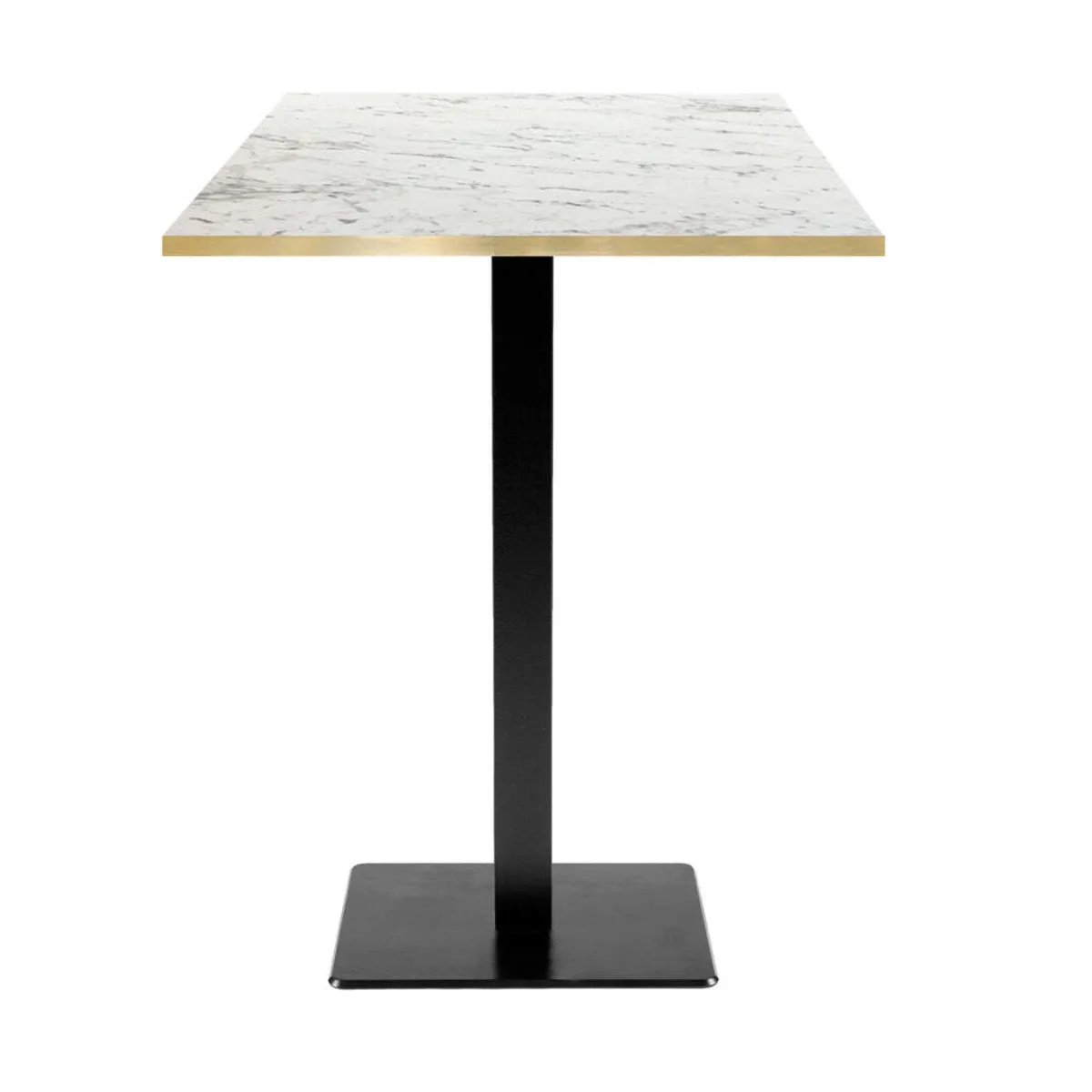 RestooTab Tavolo alto Milan quadrato - bordi color ottone; 60x60x113 cm (LxLxH); Piano tavolo bianco/marmorizzato/ottone, struttura nero; quadrata