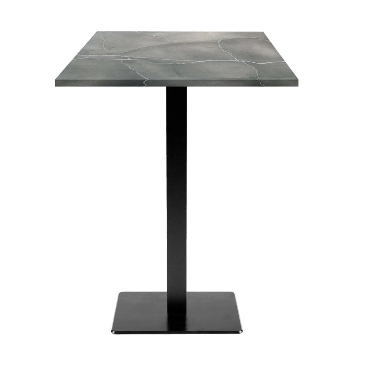 RestooTab Tavolo alto Milan quadrato - laminato pietra & legno; 60x60x113 cm (LxLxH); Piano tavolo grigio/blu/marmorizzato, struttura nero; quadrata