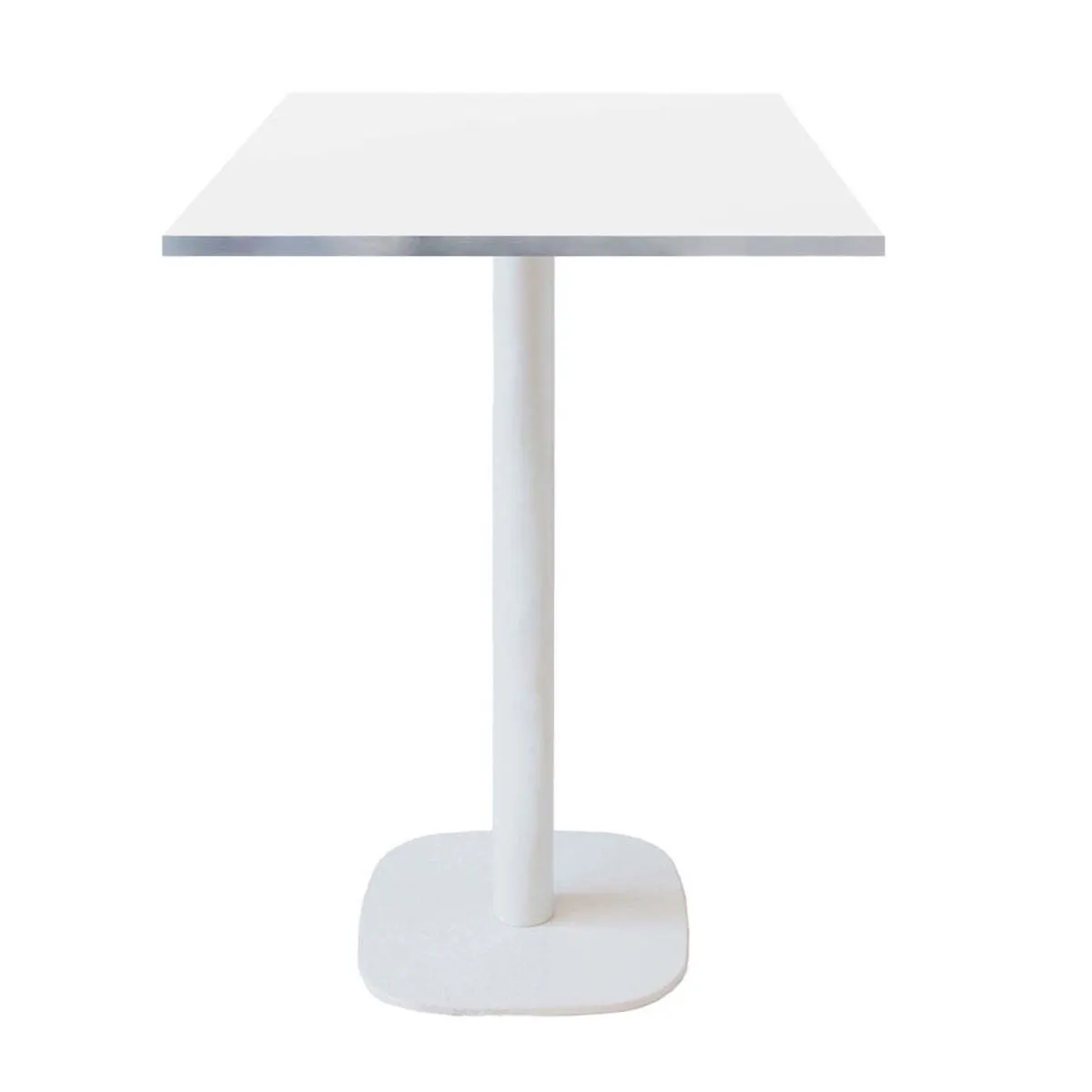 RestooTab Tavolo alto Round quadrato base bianco - laminato legno & tinta unita; 60x60x113 cm (LxLxH); Piano tavolo bianco/acciaio inox, struttura bianco; quadrata