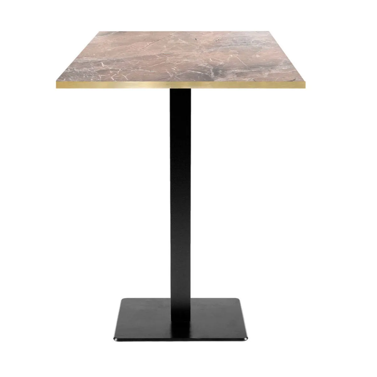 RestooTab Tavolo alto Milan quadrato - bordi color ottone; 60x60x113 cm (LxLxH); Piano tavolo marrone/marmorizzato/ottone, struttura nero; quadrata