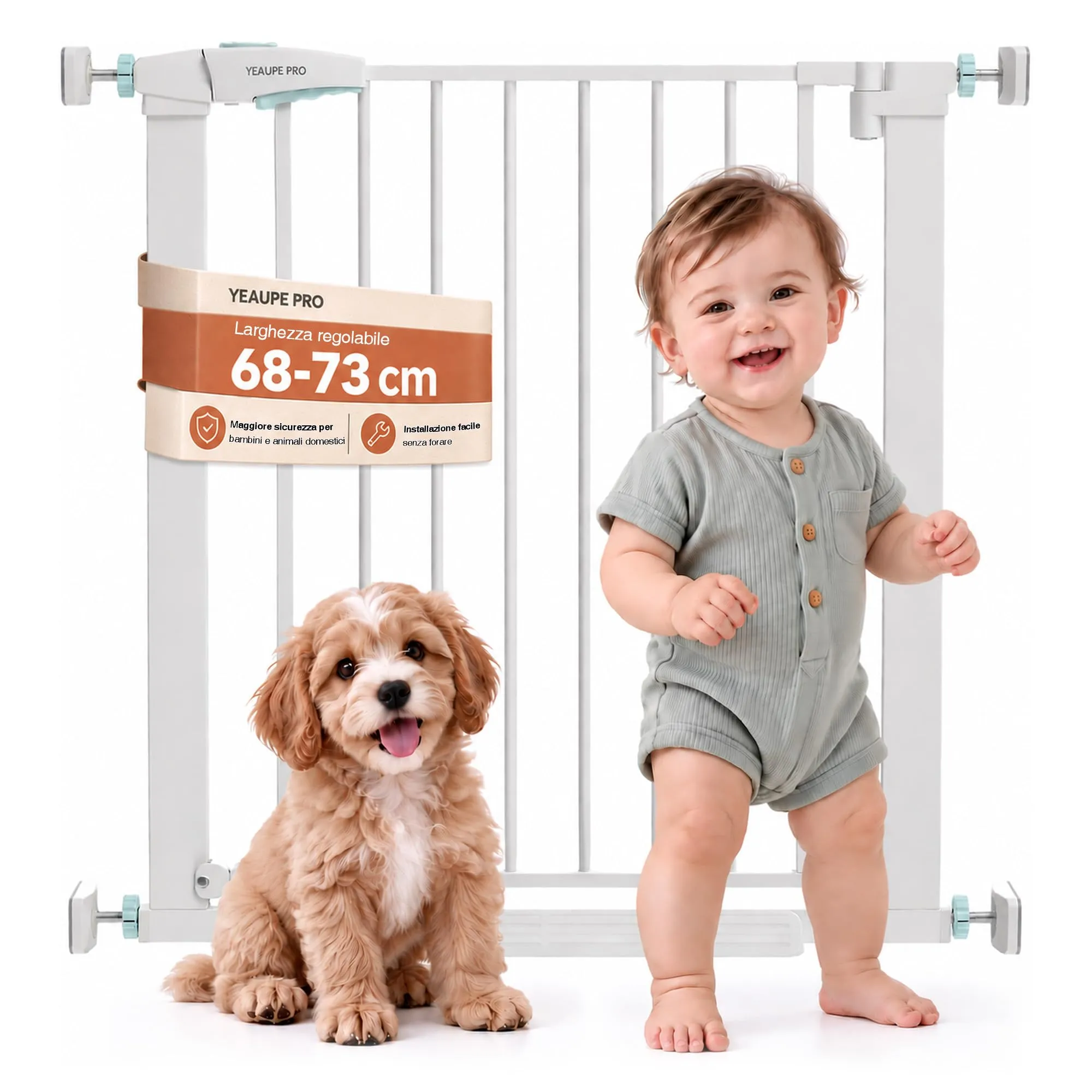 YEAUPE PRO Cancelletto di Sicurezza Per Bambini Senza Fori, 68-73cm, Bianco