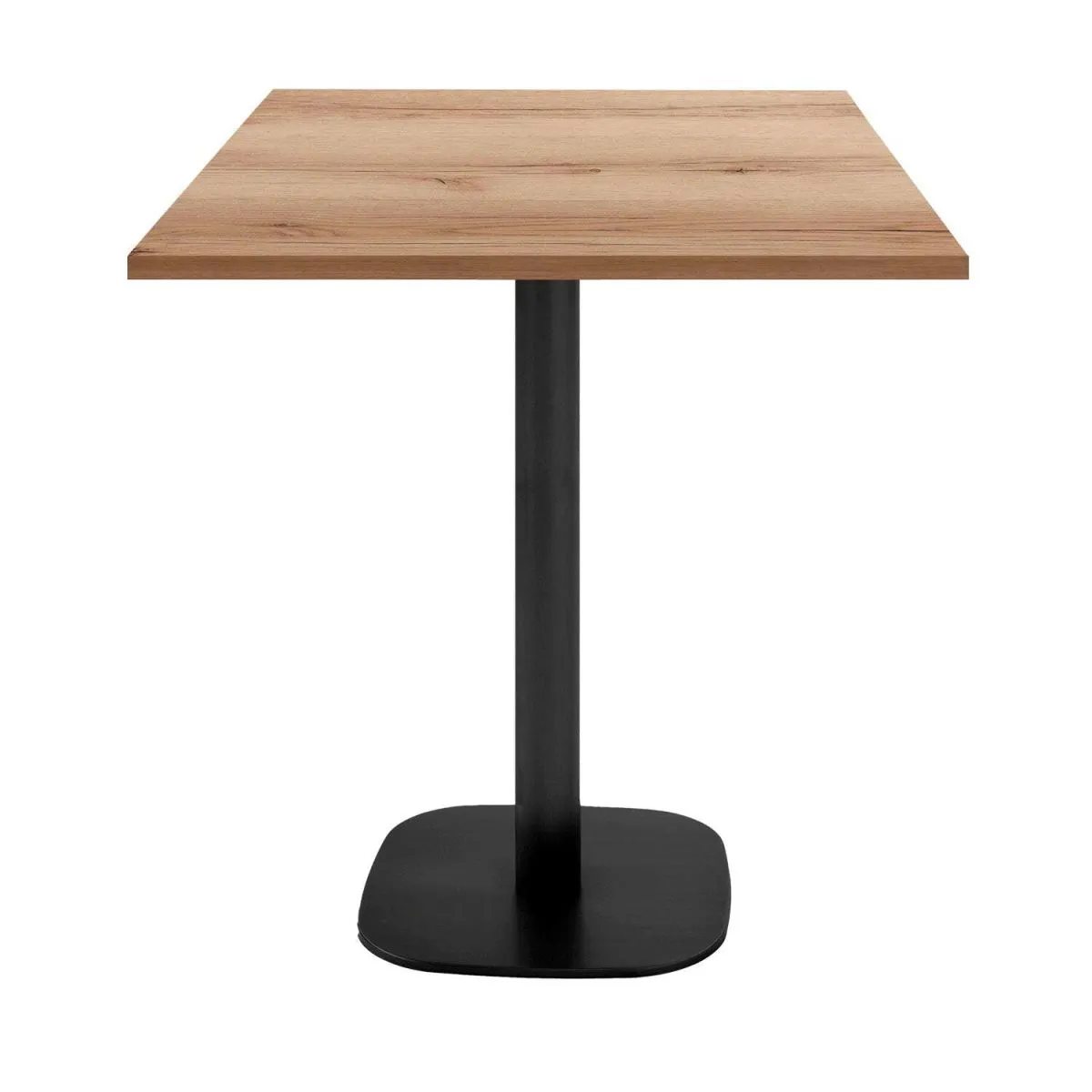 RestooTab Tavolo alto snack Round quadrato (H90) - laminato pietra & legno; 70x70x93 cm (LxLxH); Piano tavolo quercia/naturale, struttura nero; quadrata