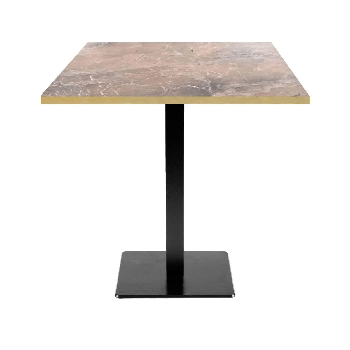 RestooTab Tavolo Milan quadrato - bordi color ottone; 70x70x75 cm (LxLxH); Piano tavolo marrone/marmorizzato/ottone, struttura nero; quadrata