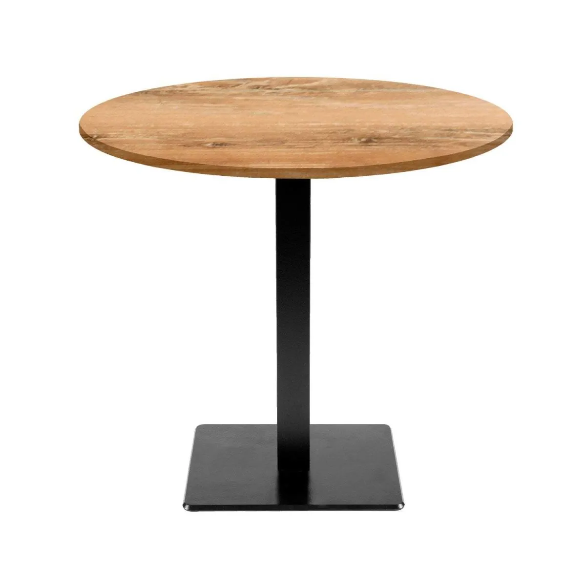 RestooTab Tavolo Milan rotondo - laminato pietra & legno; 75x70 cm (HxØ); Piano tavolo quercia antica, struttura nero; rotonda