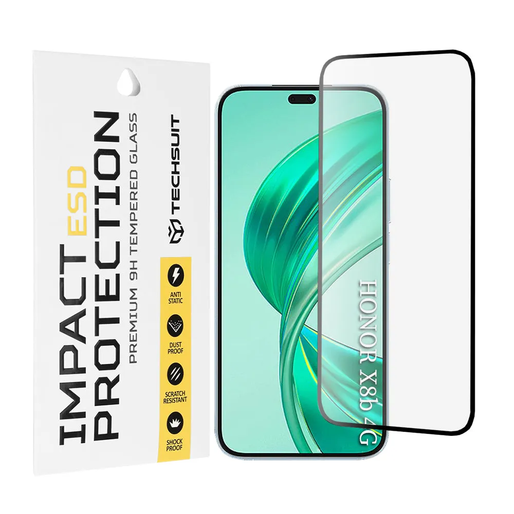 Pellicola protettiva per schermo Techsuit per Honor 400 Lite / X8c / X8b, Vetro temperato, Full Glue, Nero
