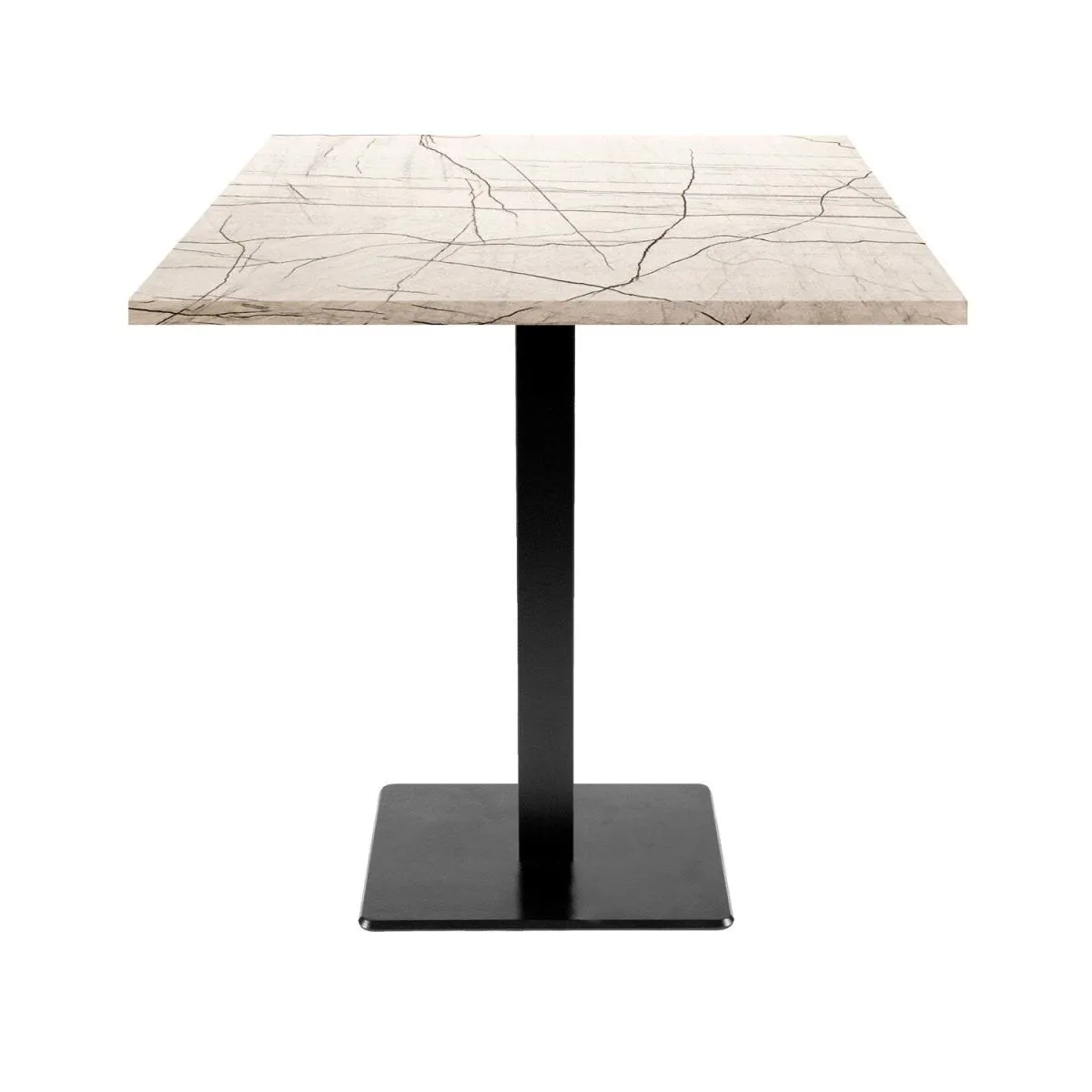 RestooTab Tavolo Milan quadrato - laminato pietra & legno; 70x70x75 cm (LxLxH); Piano tavolo bianco lana/grigio/marmorizzato, struttura nero; quadrata