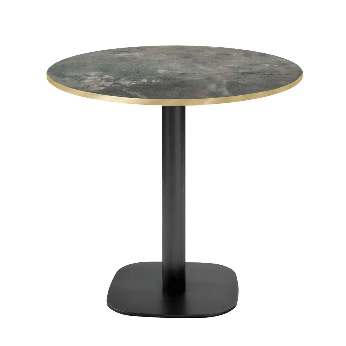 RestooTab Tavolo Round rotondo - bordi color ottone; 75x70 cm (HxØ); Piano tavolo grigio/blu/ottone, struttura nero; rotonda